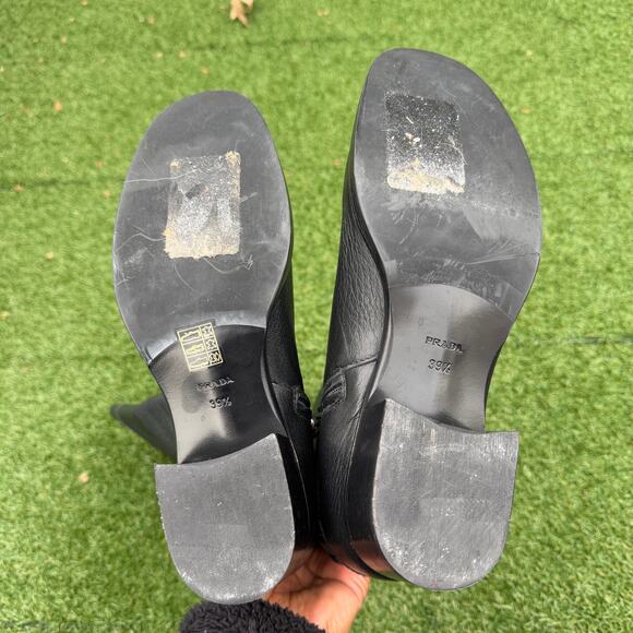 Prada Women's Cervo Logo Knee High Black Leather Riding Boots - Picture 6 of 9